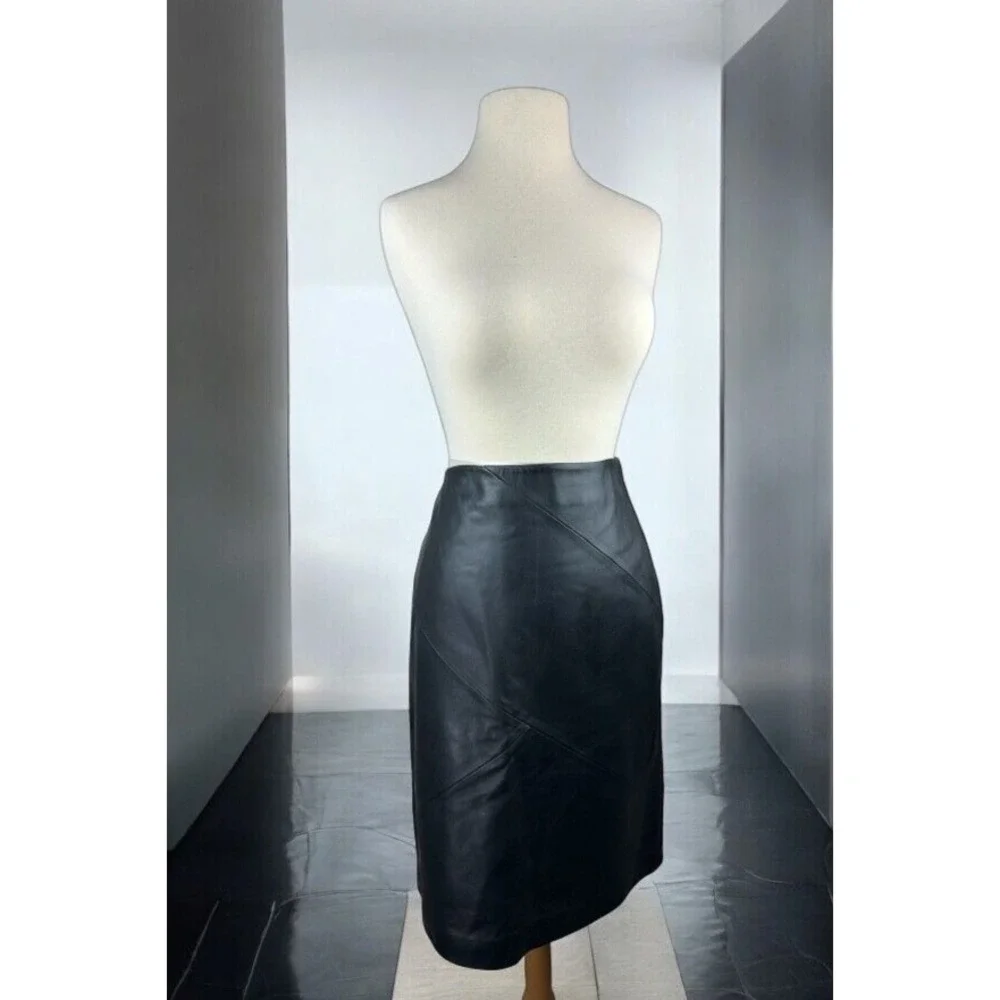 Valerie Stevens Separates 100% Leather Skirt Soft Black Pencil 90's Y2K Size 8 - Picture 2 of 15